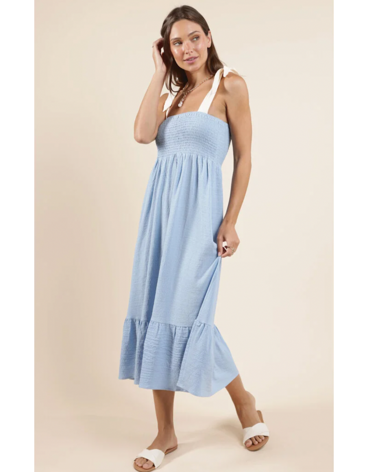 DELILAH CONTRAST SMOCKED DRESS- SKY BLUE/CREAM