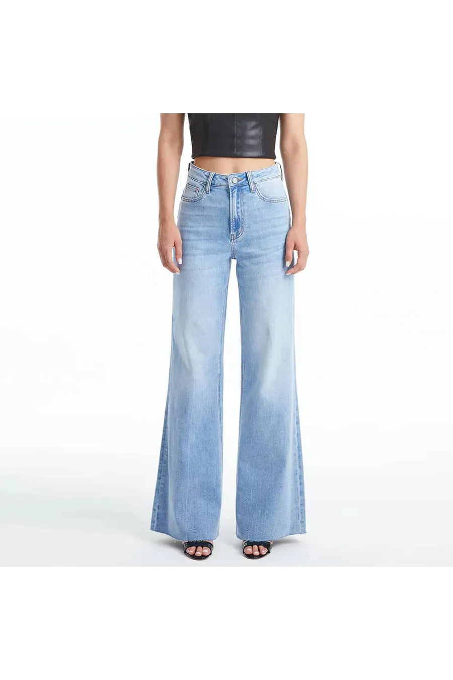 BELLA HIGH RISE WIDE LEG RAW HEM - LIGHT BLUE