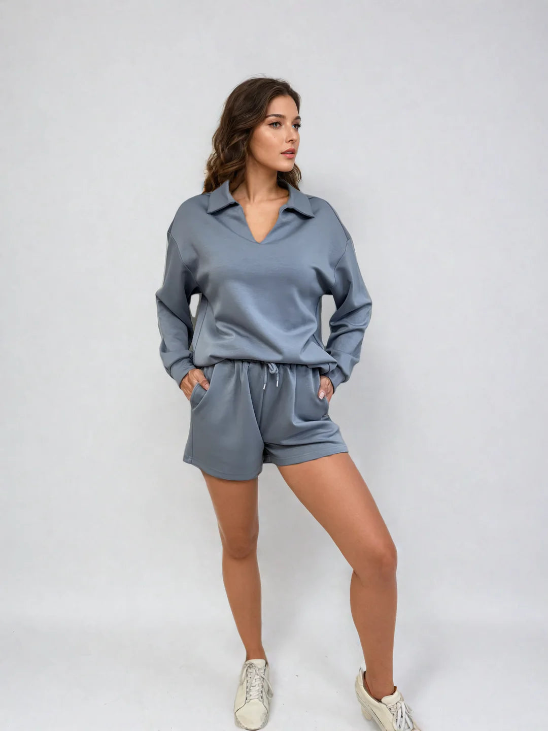 LUXEFLOW RELAXED TEE AND SHORT SET - SKY