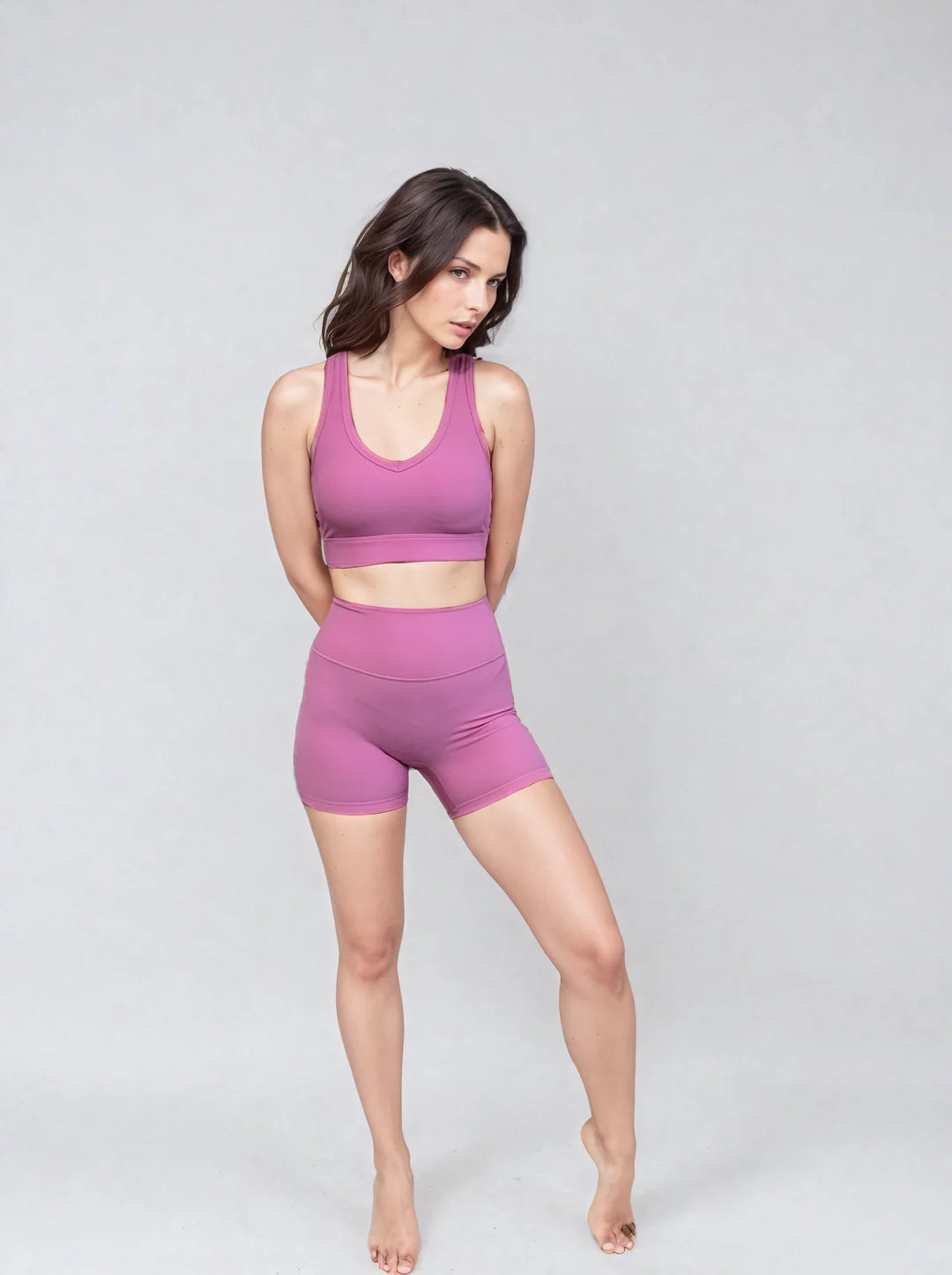 RIBBED SPORTS BRA AND SHORT SET - PINK