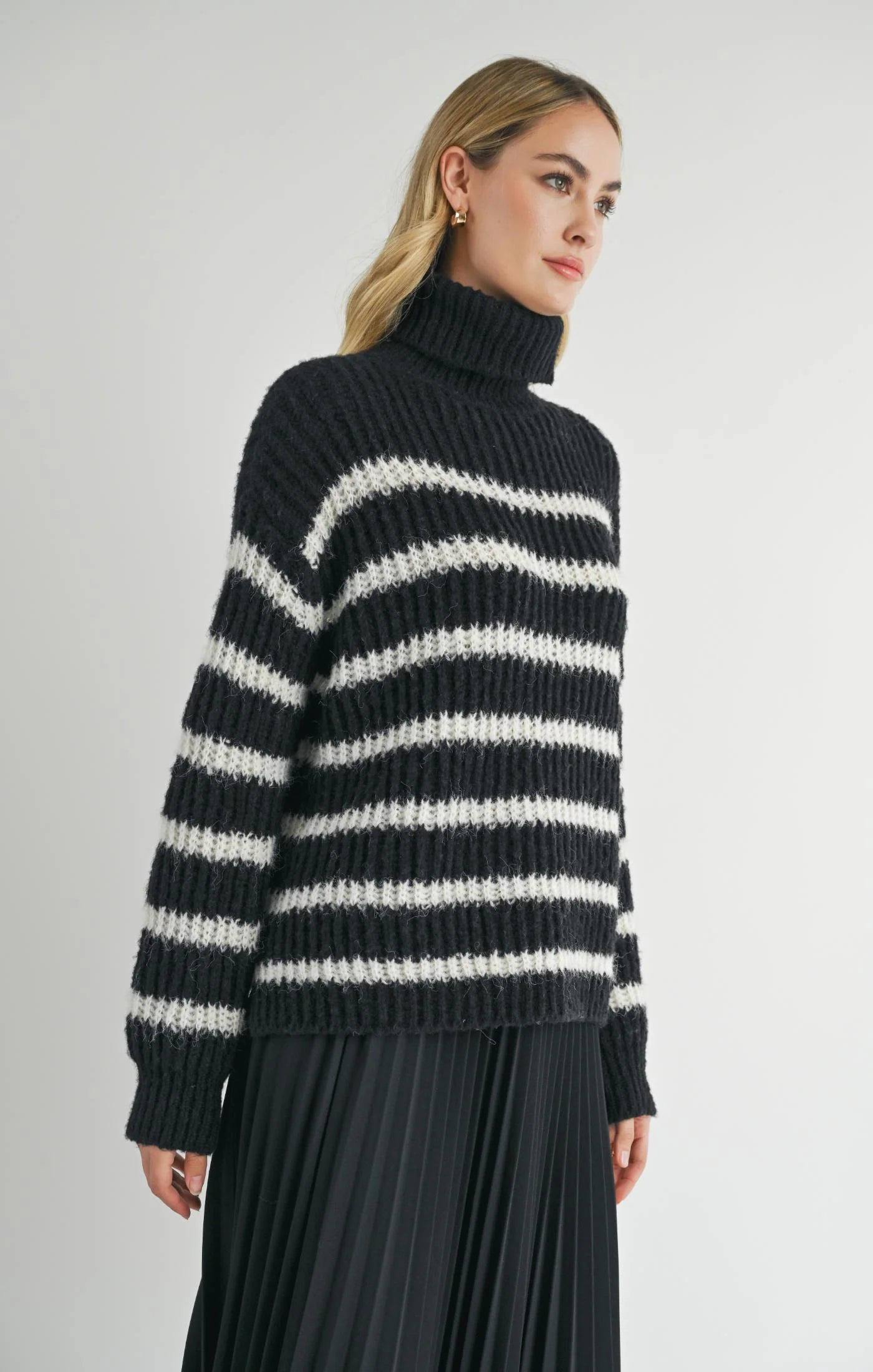 AKI TURTLE NECK STRIPED SWEATER