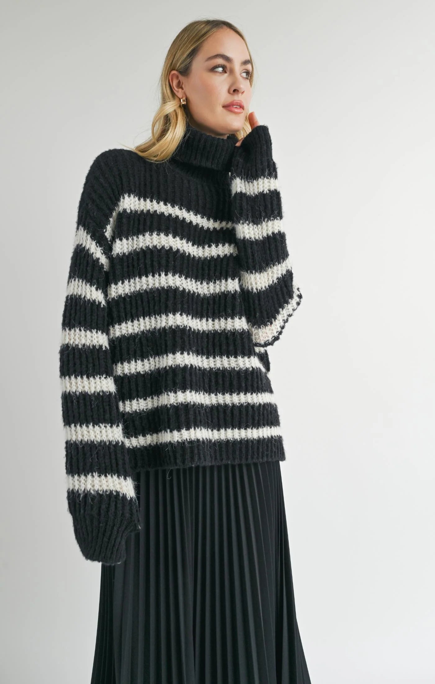 AKI TURTLE NECK STRIPED SWEATER