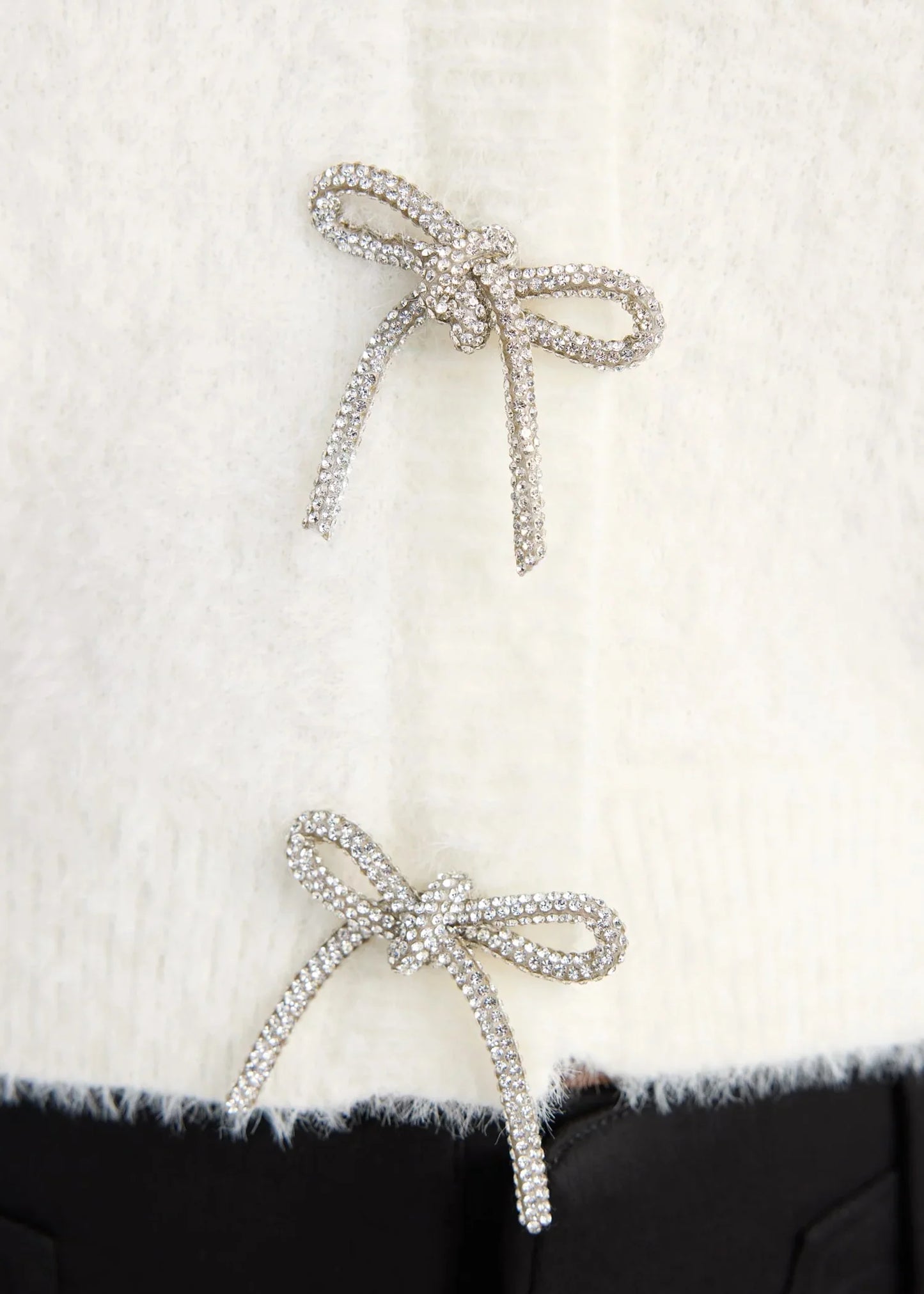 PORCELAIN CARDIGAN WITH RHINESTONE BOWS