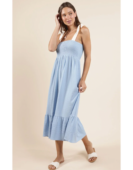 DELILAH CONTRAST SMOCKED DRESS- SKY BLUE/CREAM